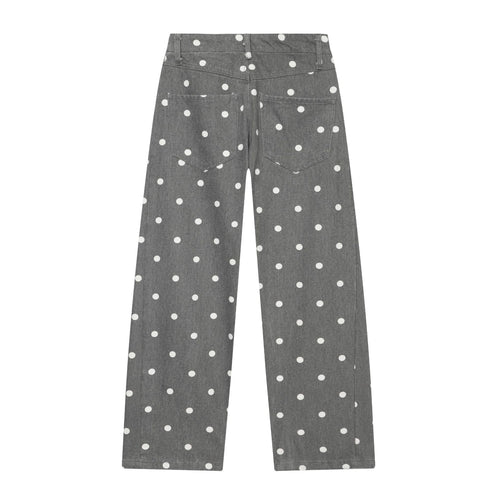 Damen Hochgeschnittene Culotte-Jeans mit weitem Bein, Polka-Dot-Print und aufgesetzten Gesäßtaschen Echoarchiv