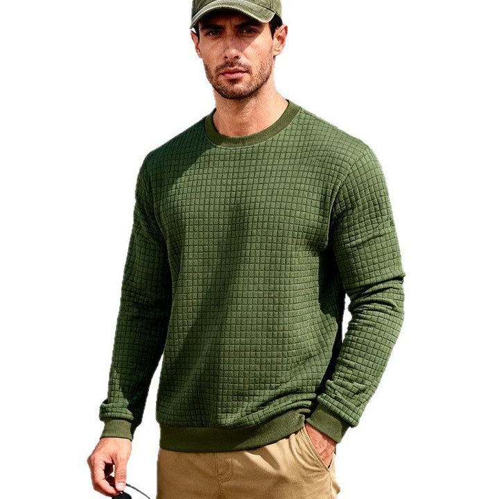 Herren nan strukturiertes Quadrat-Stepppullover mit Rundhals und elastischen Bündchen Echo Archiv