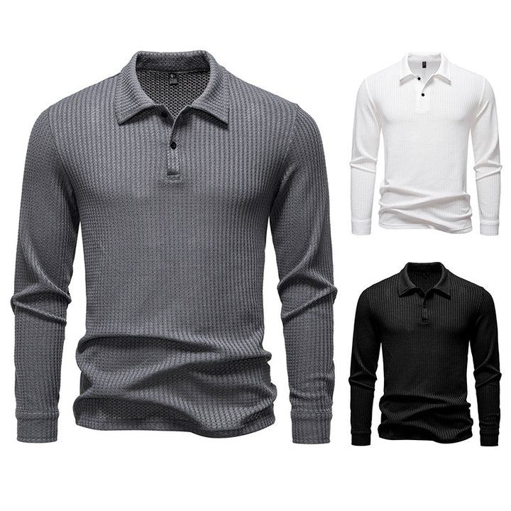 Herren Waffelstrick-Poloshirt mit Halbknopfleiste und Hemdkragen Echo Archiv