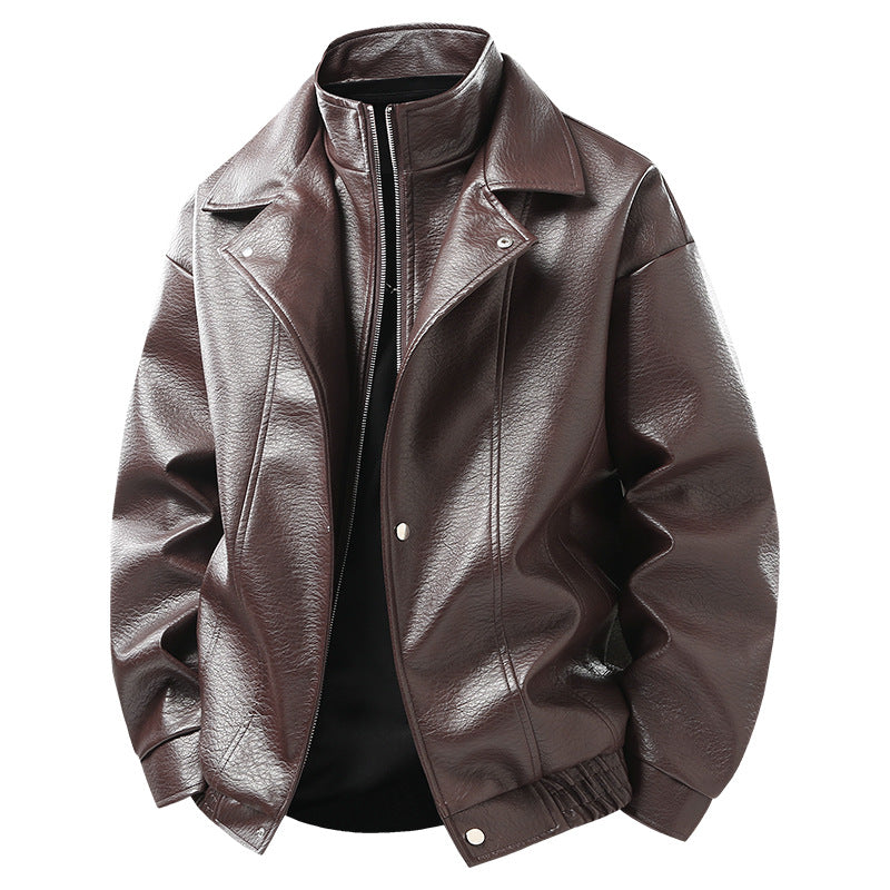 Herren Modische Kunstlederjacke mit hohem Kragen Echoarchiv