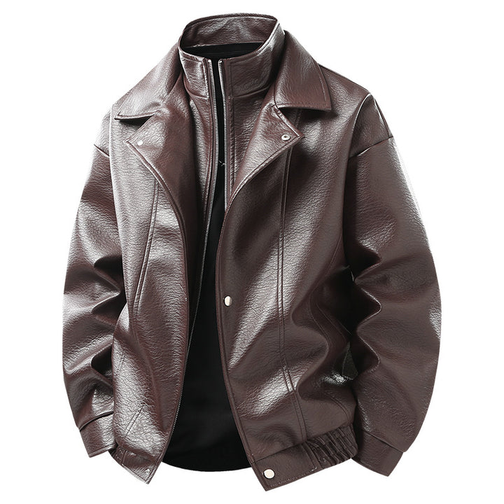 Herren Modische Kunstlederjacke mit hohem Kragen Echoarchiv