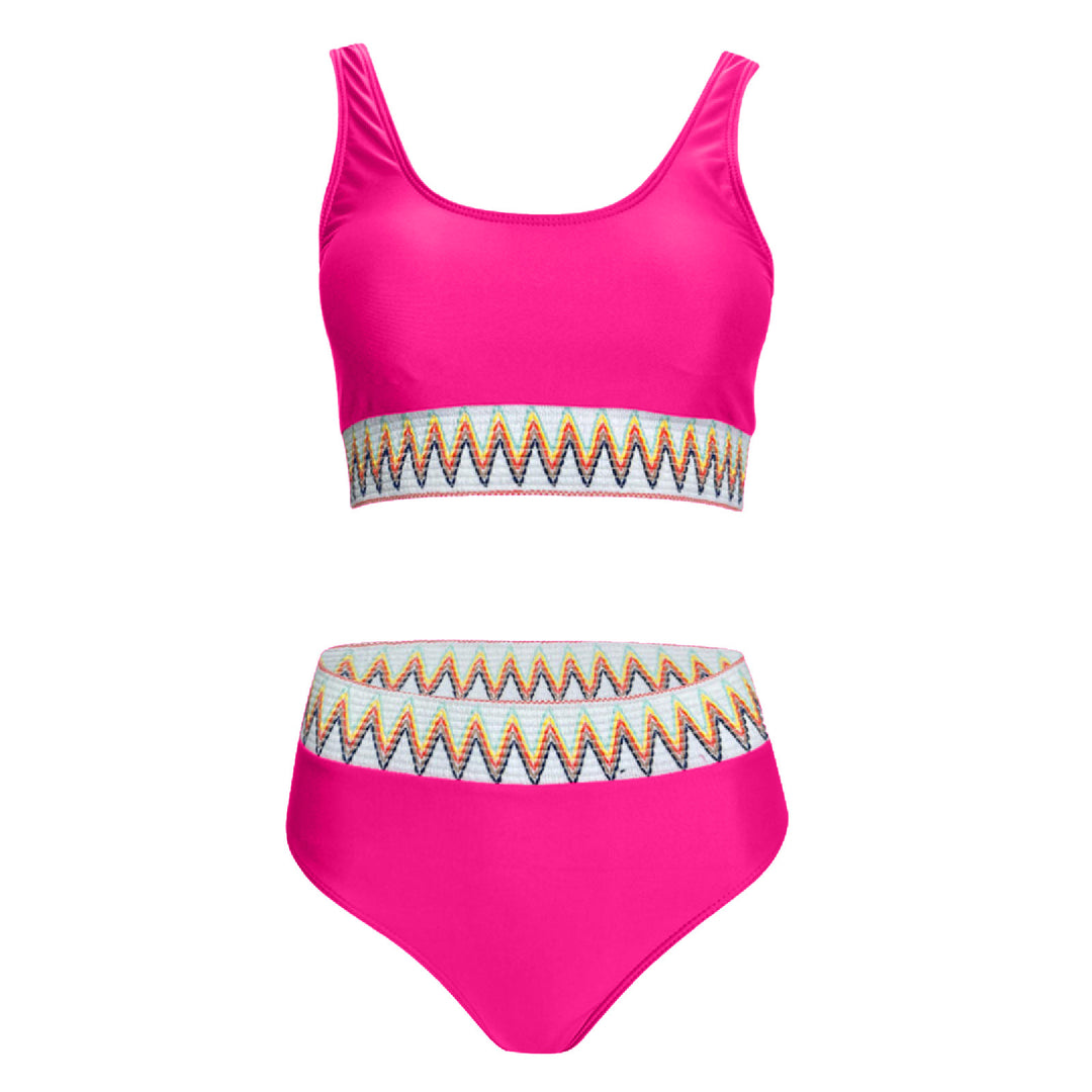 Damen Hoch tailliertes Bikini-Set mit modischem gestreiftem Bund Echo Archiv