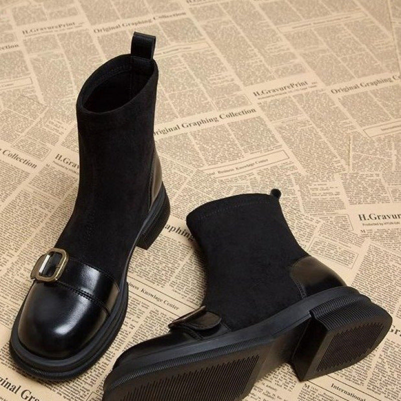 Damen Elegante Chelsea-Stiefeletten mit Blockabsatz und Schnallen-Detail – Varelle