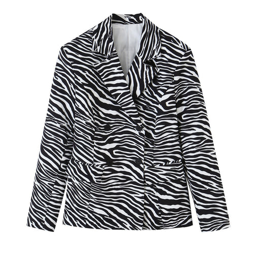 Damen Zebra-Print Blazer im Tailoring-Look mit Doppelreiher und figurbetonter Taille Echo Archiv