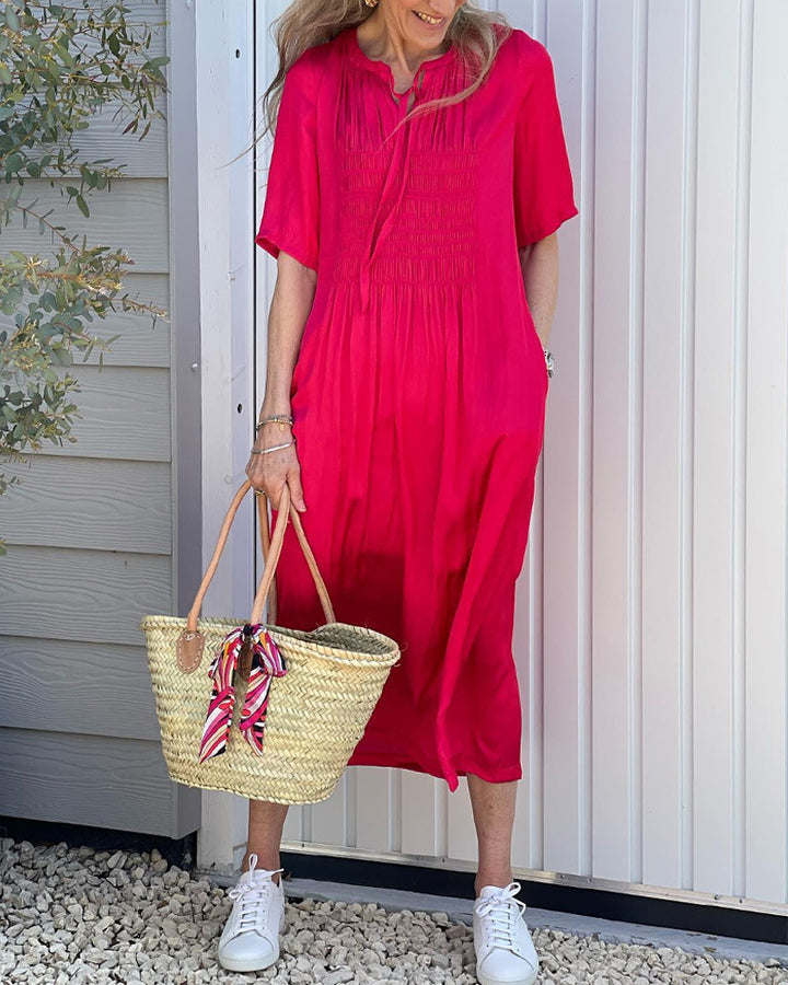 Damen nan lässiges Midikleid mit geraffter Brustpasse, filigratem Schlupfkragen, Bindeband und Seitentaschen Echo Archiv