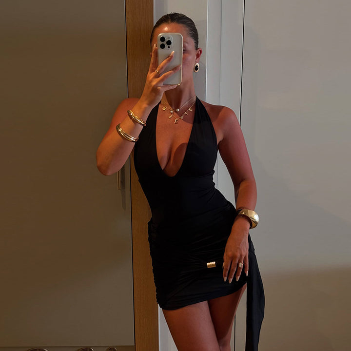 Damen stilvolles Wickelkleid mit Deep-V-Ausschnitt und Taillierungsdetails Echo Archiv
