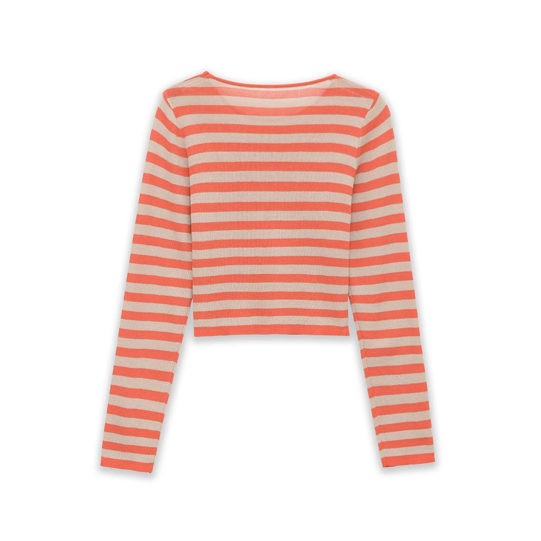 Damen Gestreifter Cropped Feinstrickpullover mit Rundhalsausschnitt Echo Archiv