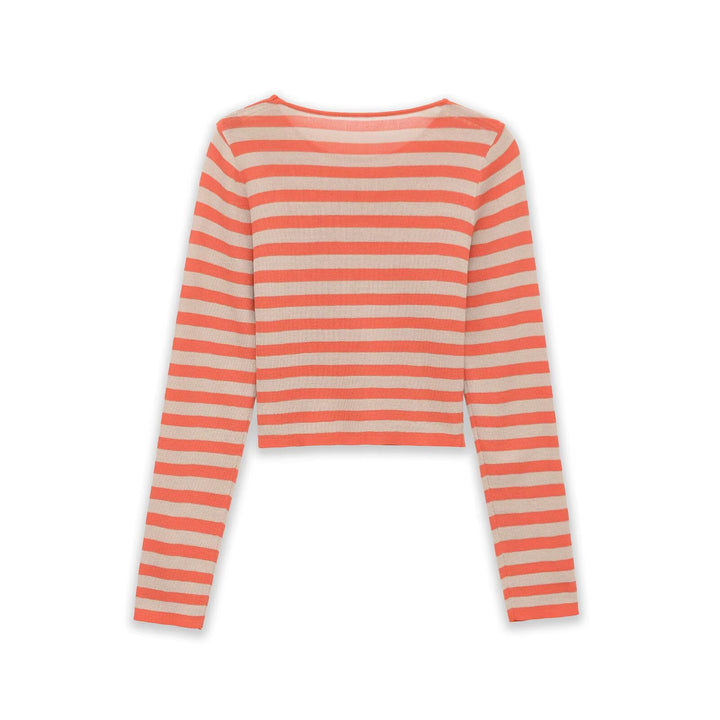 Damen Gestreifter Cropped Feinstrickpullover mit Rundhalsausschnitt Echo Archiv