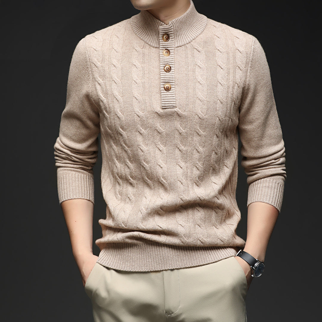 Herren Strickpullover mit Stehkragen und Knopfleiste Echoarchiv