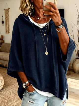 Damen nan Oversize Strickponcho mit Kapuze und kurzen Ärmeln Echo Archiv