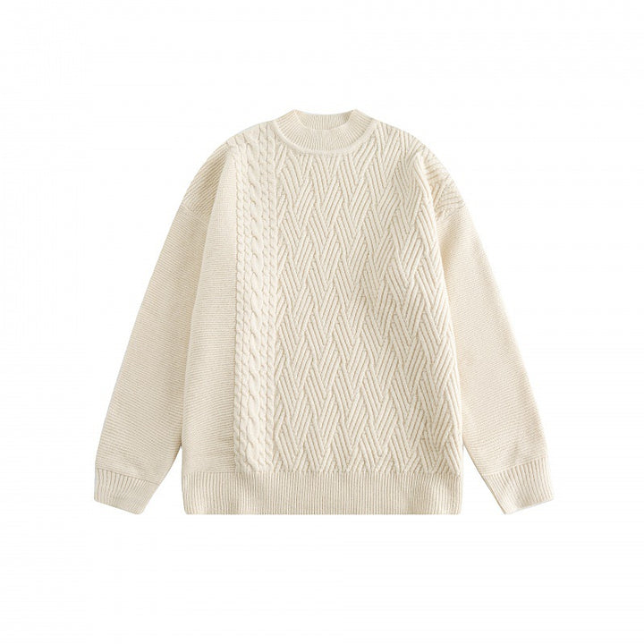 Unisex Oversize-Strickpullover mit asymmetrischem Zopfmuster und Rundhalsausschnitt Echo Archiv