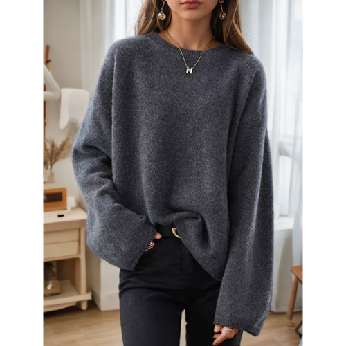Damen nan lässiger Oversize-Strickpullover mit Rundhalsausschnitt und überschnittener Schulterpartie Echo Archiv