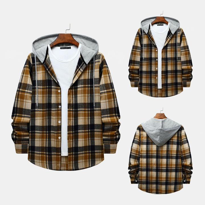 Herren Karierte Hemdjacke mit Kapuze und bequemer Passform Echoarchiv