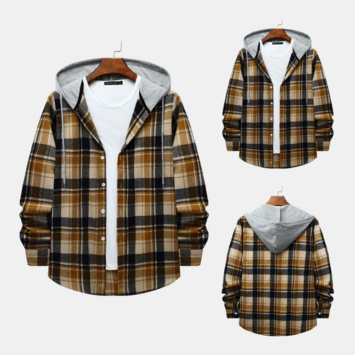 Herren Karierte Hemdjacke mit Kapuze und bequemer Passform Echoarchiv