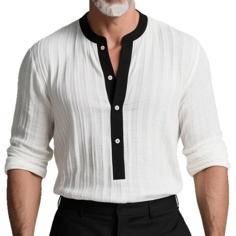 Herren modisches Langarmhemd mit strukturiertem Design und kontrastierendem Kragen Echoarchiv