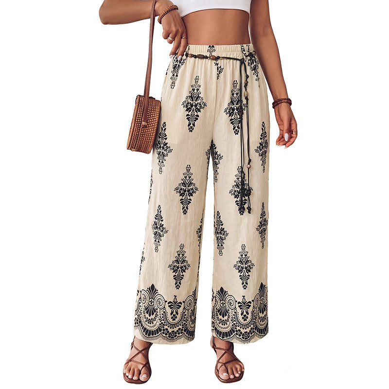 Damen Leichte Boho-Haremshose mit elastischem Bund, Tassel-Kordel und orientalischem Druck – Avélisse