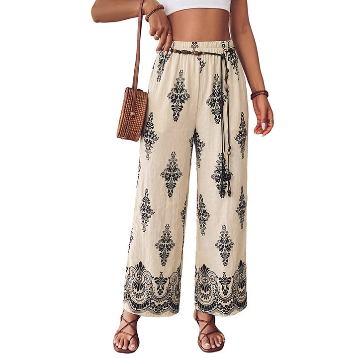 Damen Leichte Boho-Haremshose mit elastischem Bund, Tassel-Kordel und orientalischem Druck – Avélisse