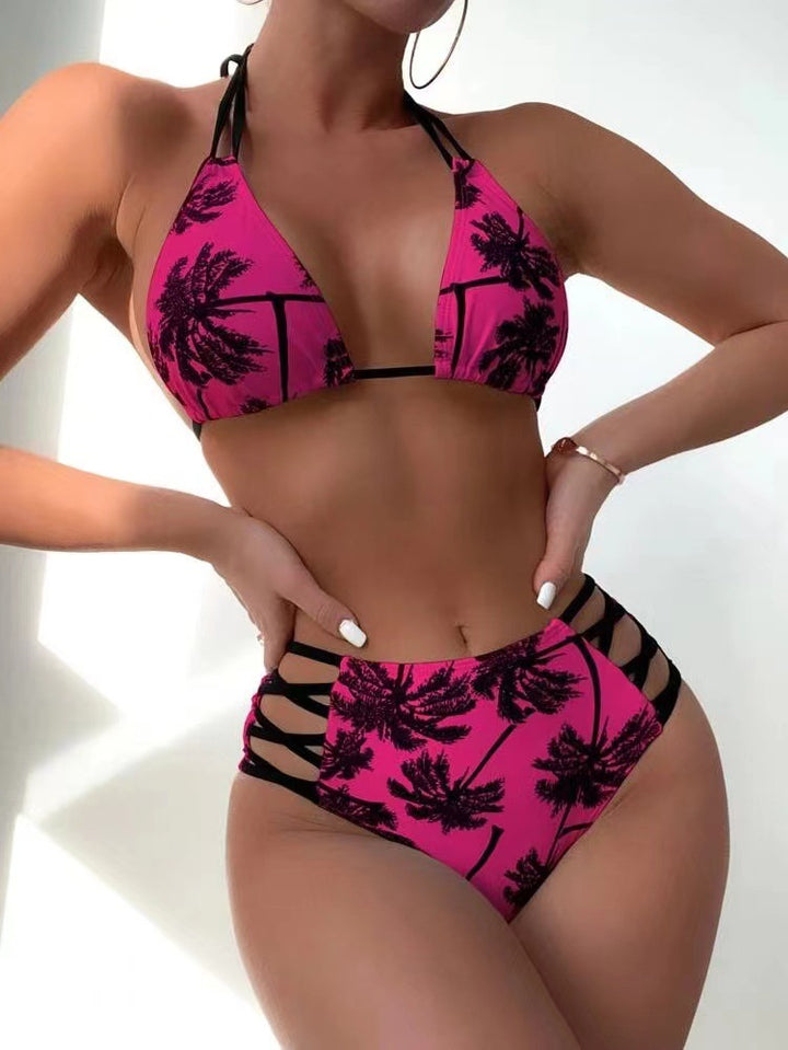 Damen Bikini-Set mit modischem Palmendruck und verstellbaren Trägern Echo Archiv