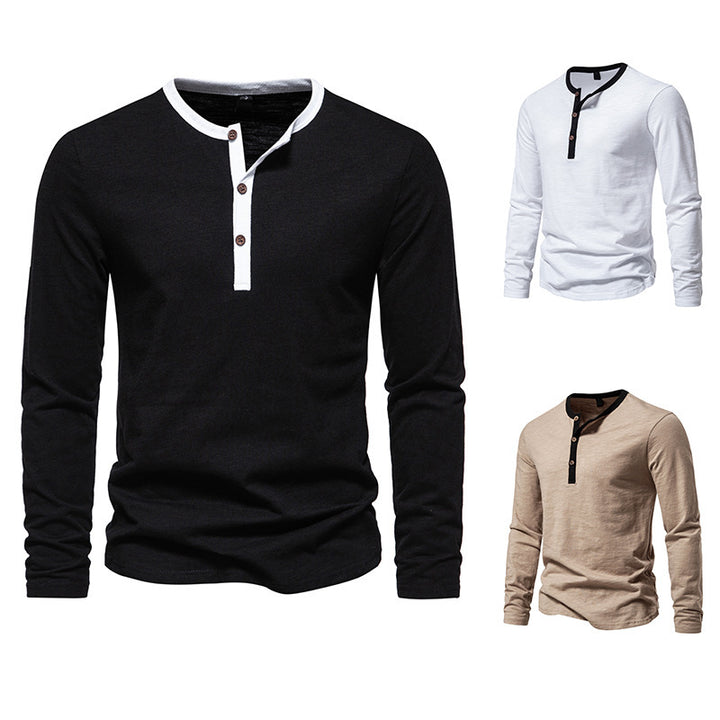 Herren langärmliges Henley-Shirt mit kontrastierendem Kragen Echoarchiv