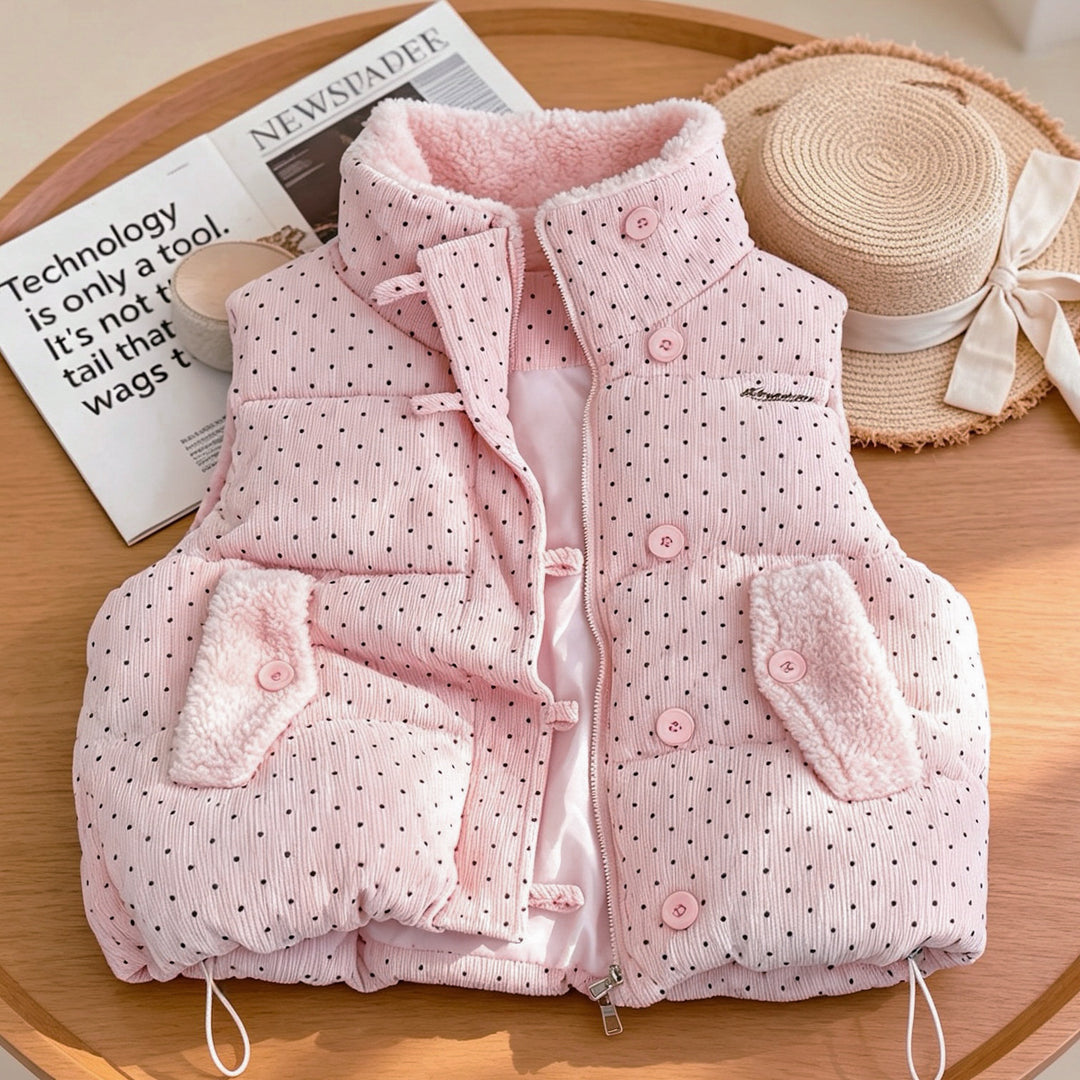 Damen wattierte Cord‑Optik Steppweste mit Teddyinnenfutter, Stehkragen und Kordelzugsaum – Avérine