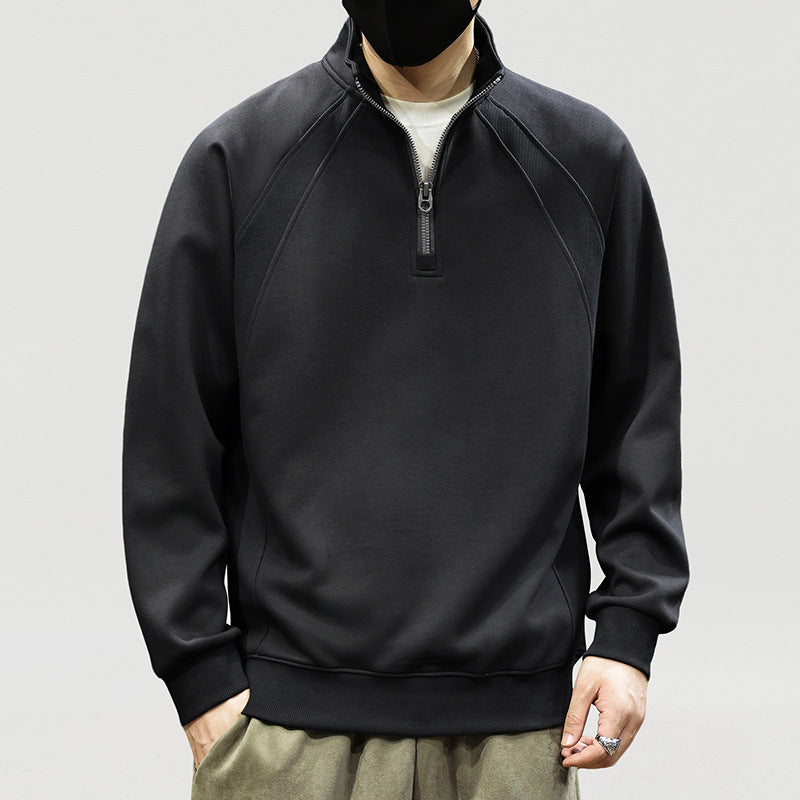 Herren Oversize-Halbzip-Sweatshirt mit hohem Stehkragen, Raglanärmeln & gerippten Abschlüssen Echoarchiv