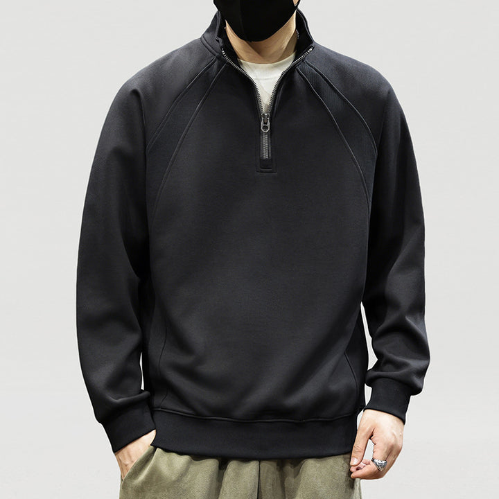Herren Oversize-Halbzip-Sweatshirt mit hohem Stehkragen, Raglanärmeln & gerippten Abschlüssen Echoarchiv