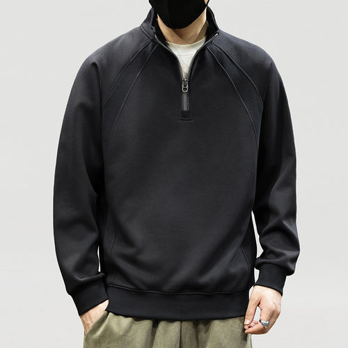 Herren Oversize-Halbzip-Sweatshirt mit hohem Stehkragen, Raglanärmeln & gerippten Abschlüssen Echoarchiv