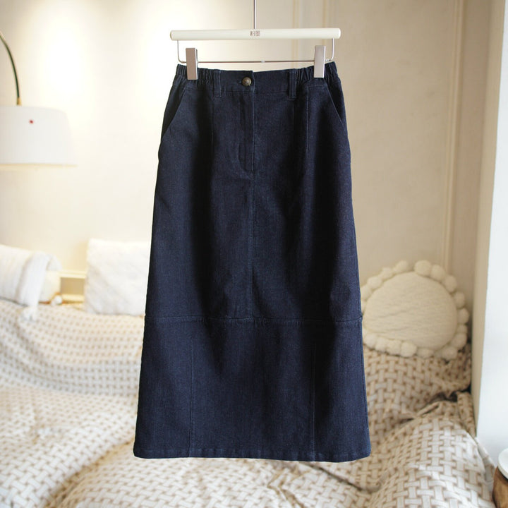 Damen Jeans-Midirock mit elastischem Bund Echoarchiv