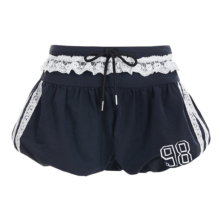 Damen sportliche Shorts mit Spitzenakzenten und elastischem Bund Echo Archiv