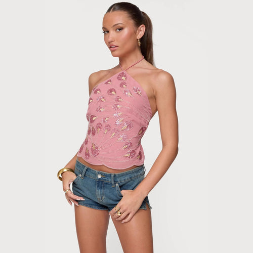 Damen Glitzerndes Halboberteil mit floralen Pailletten und feinen Trägern Echo Archiv