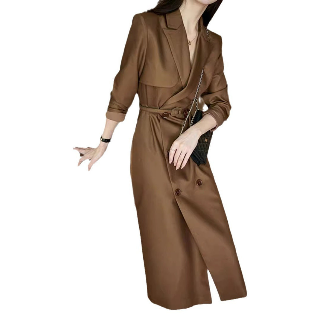 Damen Eleganter Trenchcoat mit doppelter Knopfleiste und Taillengürtel Echoarchiv