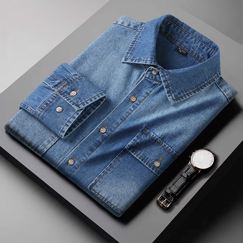Herren Jeanshemd aus Denim mit Brustpattentaschen und Kentkragen Echo Archiv