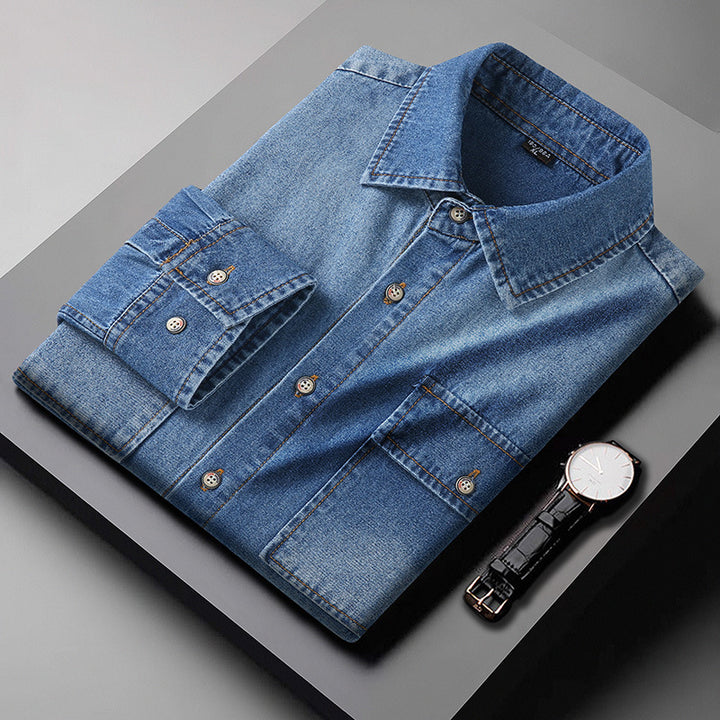 Herren Jeanshemd aus Denim mit Brustpattentaschen und Kentkragen Echo Archiv