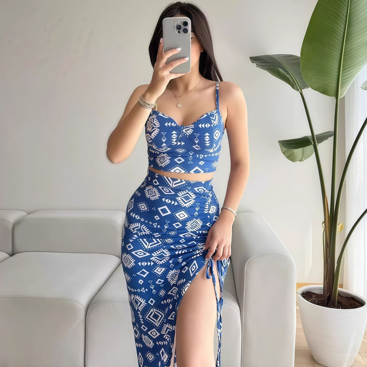 Damen Set aus Crop-Top und Knielangem Rock mit Raffungen Echo Archiv