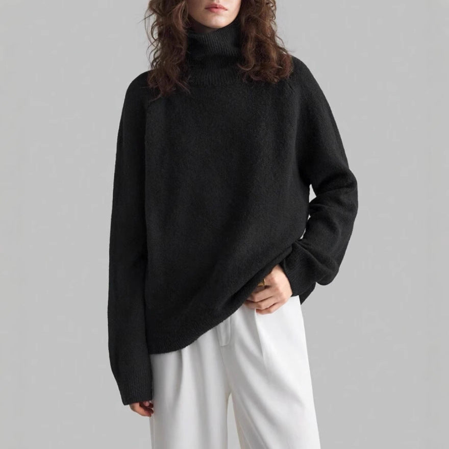 Damen Oversize Rollkragen-Feinstrickpullover mit Raglanärmeln und seitlichen Schlitzen – Mavelle