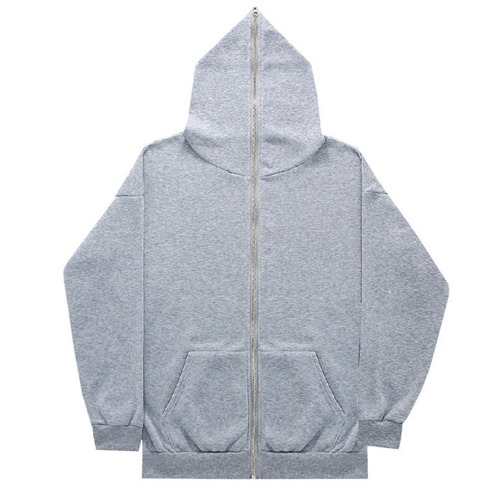 Unisex minimalistisch strukturierter Kapuzenzipper mit spitzer Kapuze, Kängurutasche und verstärkten Bündchen – Auréline