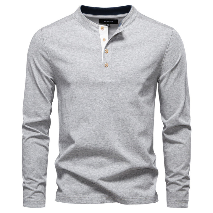 Herren nan legeres Baumwoll-Langarmshirt mit kurzer Knopfleiste und Stehkragen Echo Archiv