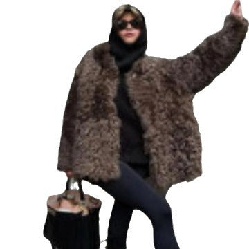 Damen Oversized Kunstfellmantel mit hohem Kragen und Teddystruktur Echo Archiv