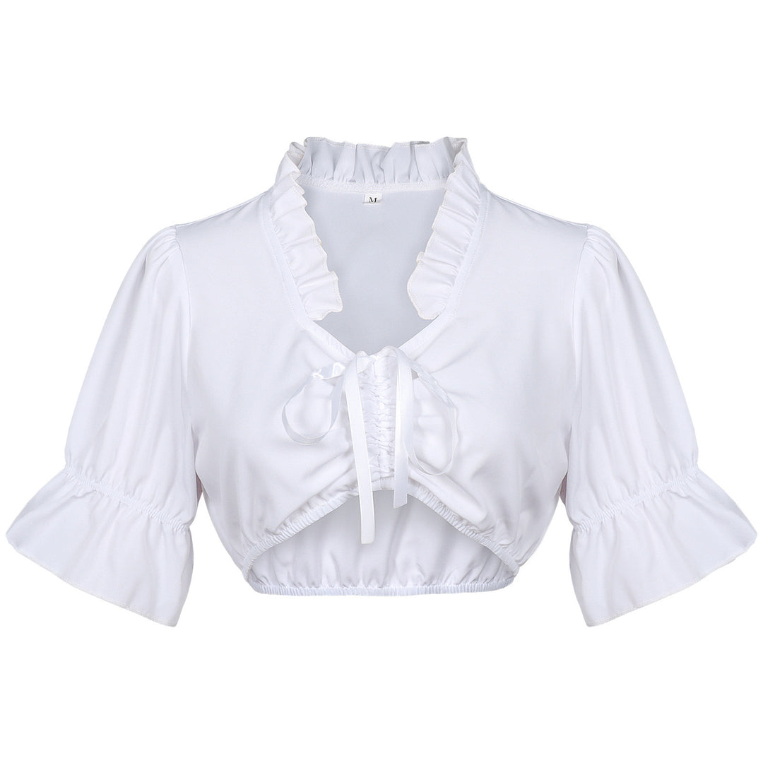 Damen nan Spitzenbolero Bluse mit Stehkragen, 3/4 Ärmeln und Bindeband Echo Archiv