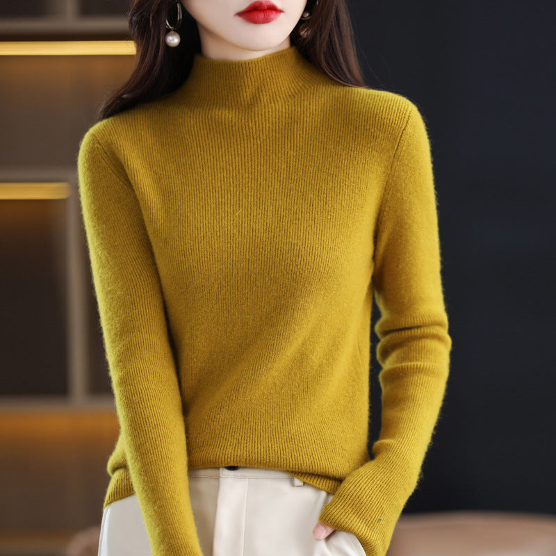 Damen Schmal geschnittener Mockneck-Pullover aus kaschmirähnlichem Feinstrick Echoarchiv