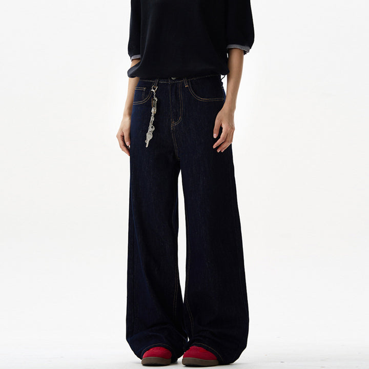 Damen Fließende Oversize-Denim-Palazzohose mit hohem Bund und langen Saumfalten Echo Archiv