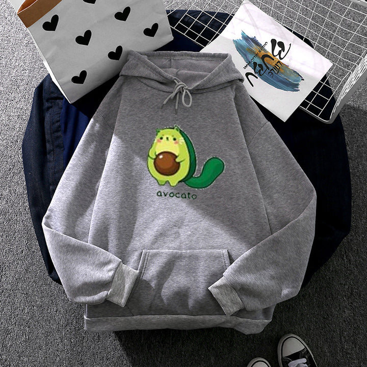 Damen Oversize-Fleecehoodie mit weichem Innenfutter, Kängurutasche und Avocato-Cartoonmotiv – Auréline