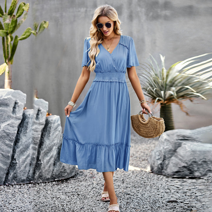 Damen Midikleid mit Schößchen, elastischem Tailleneinsatz und eleganten Rüschen Echo Archiv