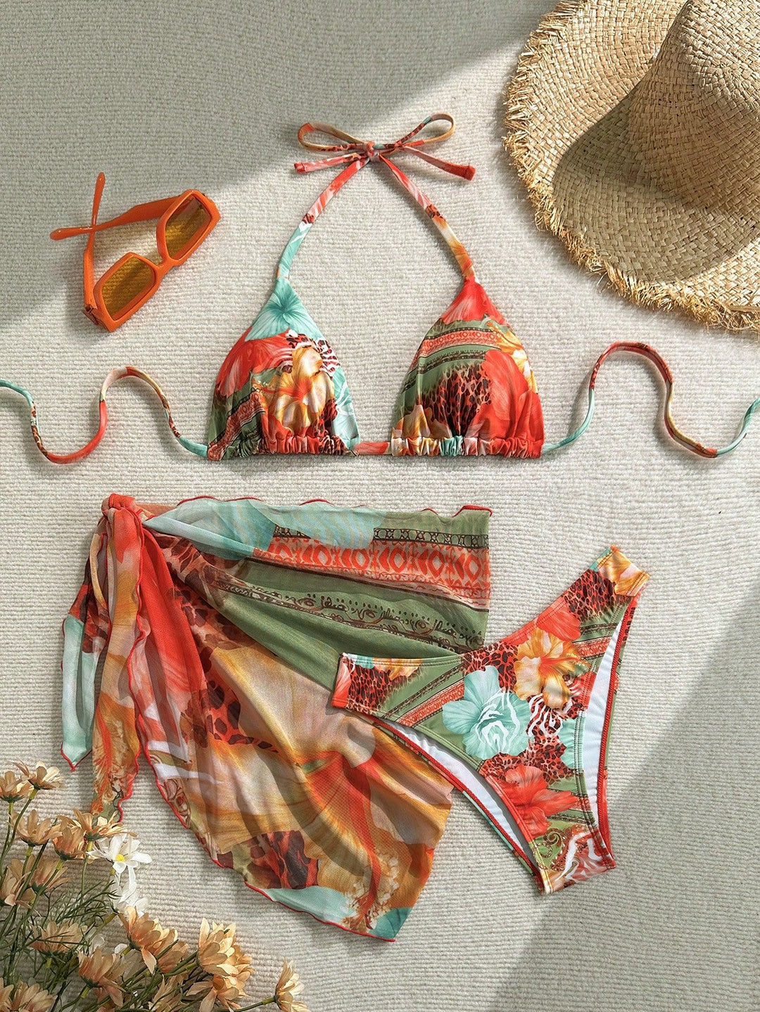 Damen Florales Bikini-Set mit Kombination aus Oberteil und Wickeltuch Echo Archiv