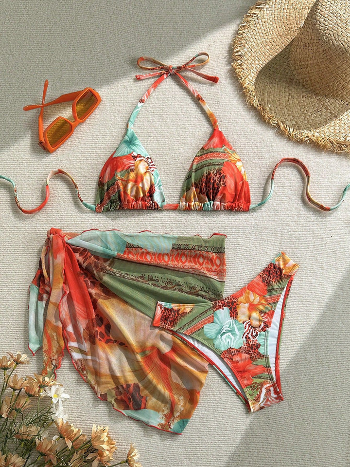 Damen Florales Bikini-Set mit Kombination aus Oberteil und Wickeltuch Echo Archiv
