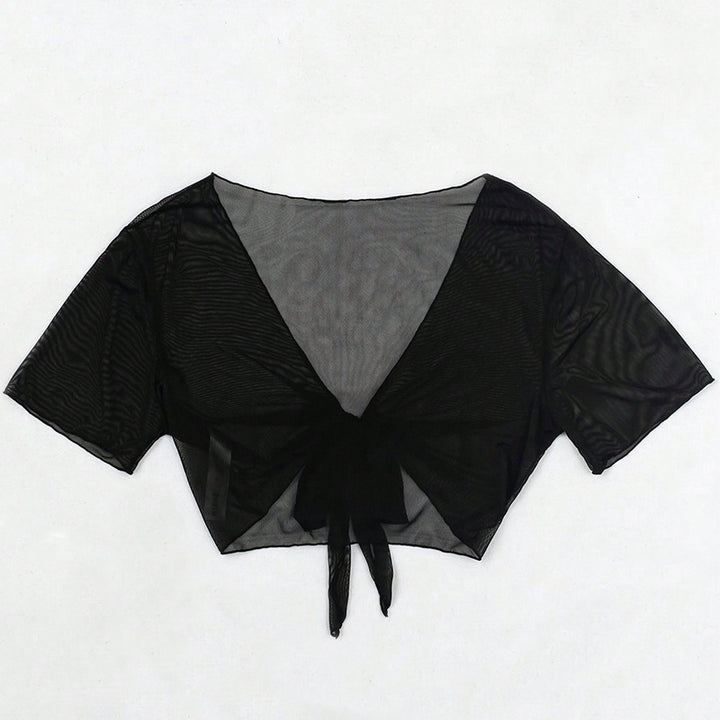 Damen Crop-Top mit V-Ausschnitt und dekorativem Bindeband Echo Archiv
