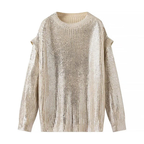 Damen Glänzender Oversize-Strickpullover mit Schulter-Cutouts Echo Archiv