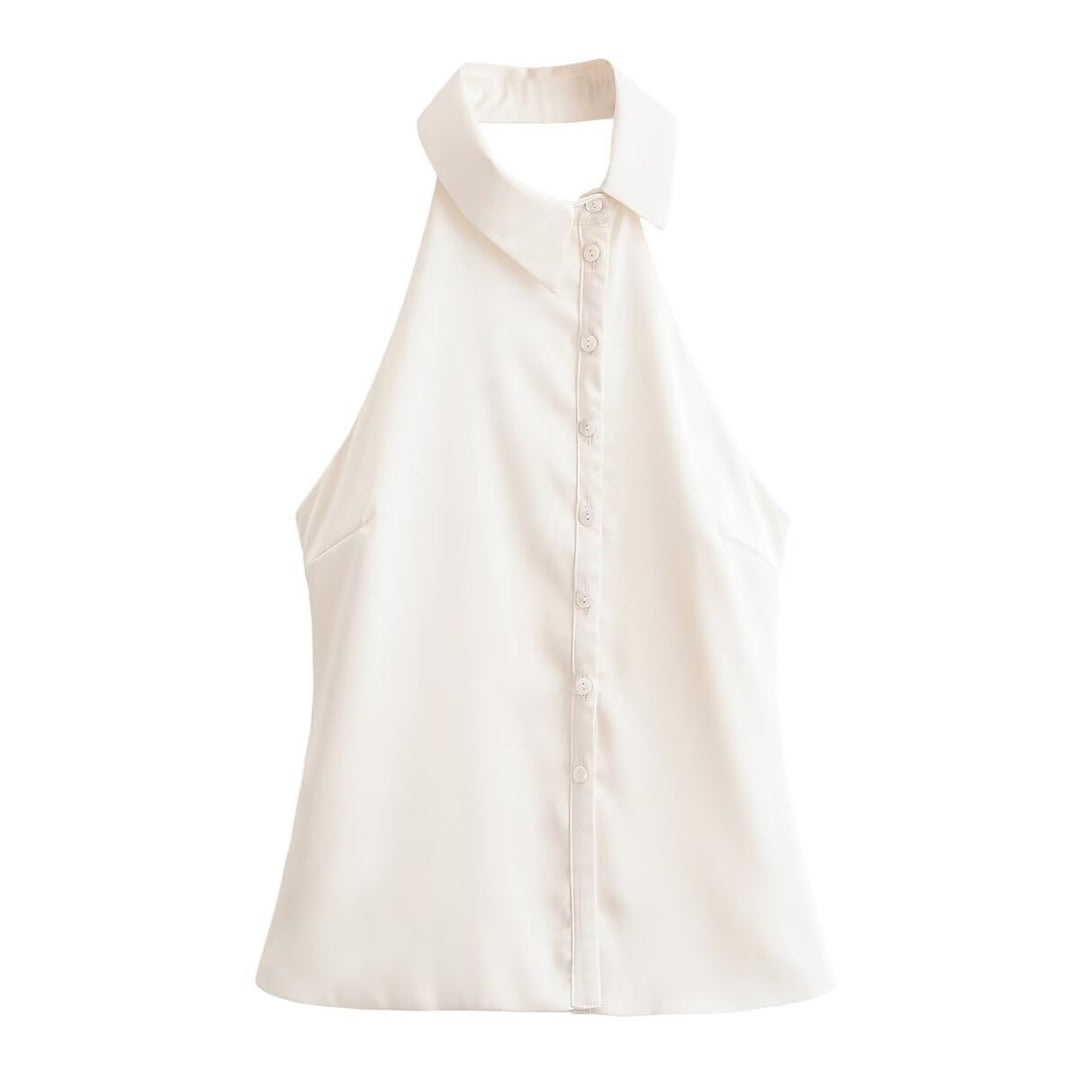 Damen Halterneck Bluse mit eleganter Knopfleiste Echo Archiv