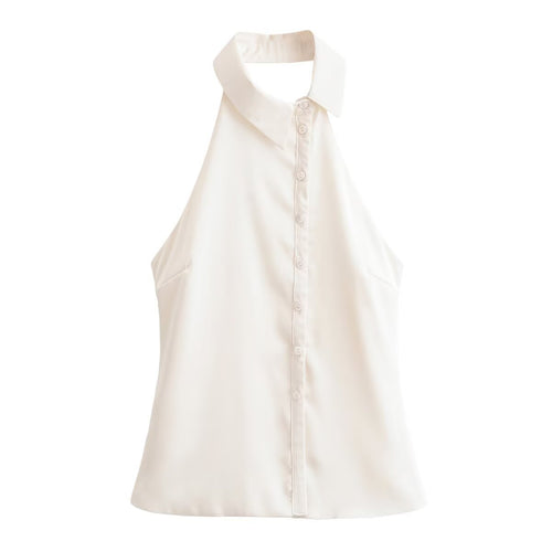 Damen Halterneck Bluse mit eleganter Knopfleiste Echo Archiv