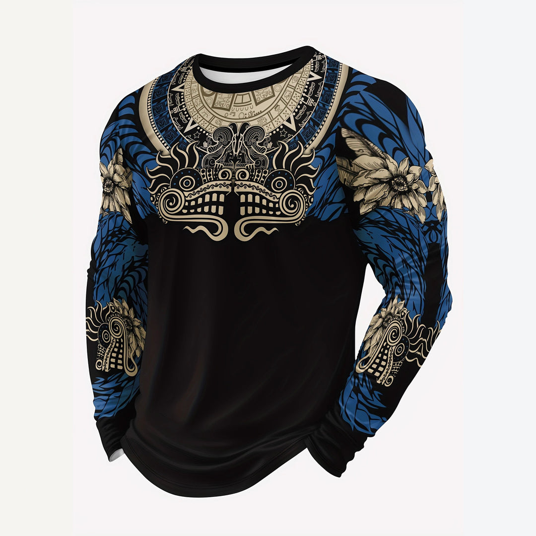 Herren Sportliche Langarmshirt mit einzigartigem Aztekenmotiv Echoarchiv